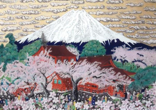 秋季、富士山本宮の桜